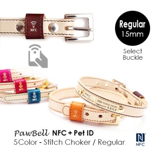 PawBell 5Color Stitch Choker レギュラー NFC+真鍮迷子札プレート付き