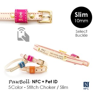 PawBell 5Color Stitch Choker スリム NFC+真鍮迷子札プレート付き